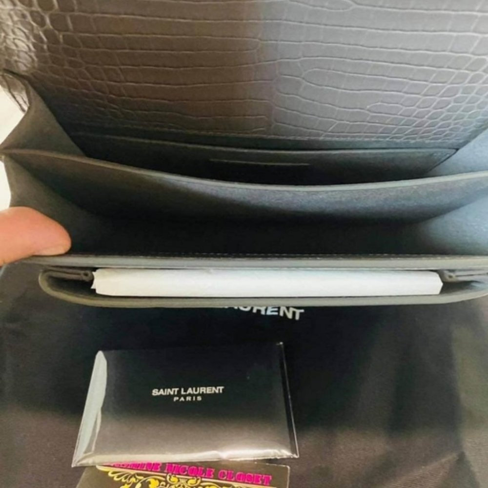 YSL SUNSET Medium Croc black Crossbody Brand New - Picture 14 of 15